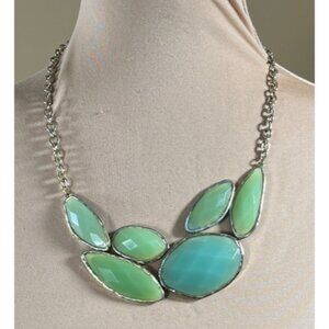 JJ Green Gold Tone Necklace Statement Chunky Stone Teal